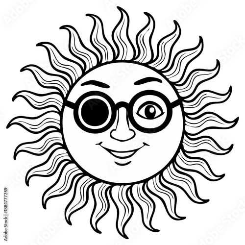 Cartoon Sun Face with Eyeglasses