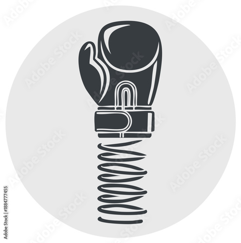 Boxing glove mounted on a coiled spring against a simple background