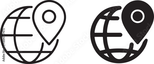 Global world map with a location pin marker for geographical positioning and navigation