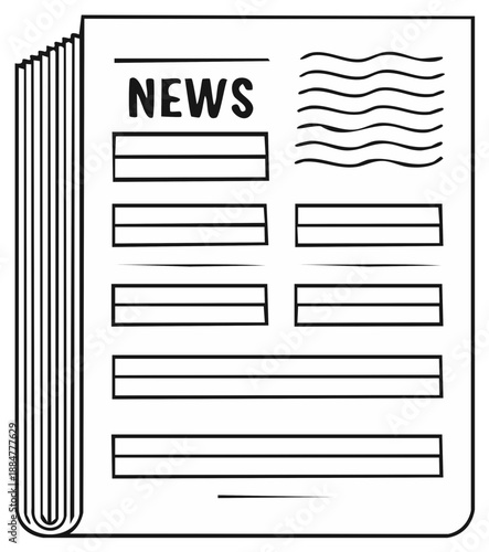 Illustrated newspaper with headlines and blank content areas suggesting information update and daily paper, communication resource