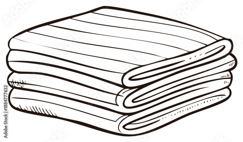 Stack of folded towels or linens black and white line art illustration