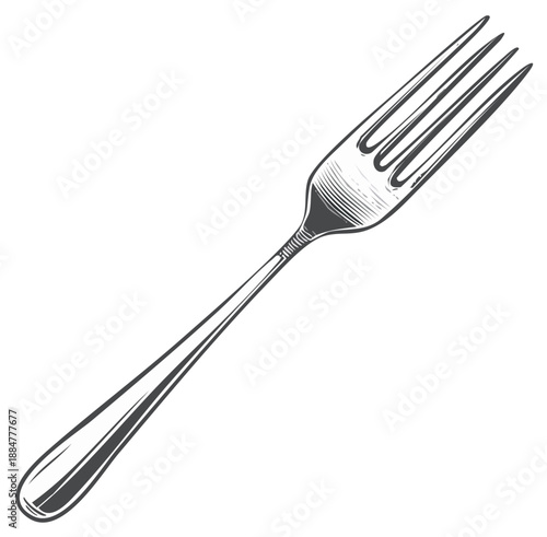 Detailed engraved illustration of a fork with elegant design for dining
