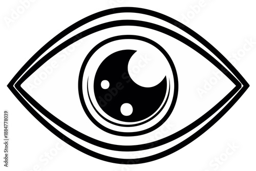 Minimalist black and white stylized eye icon. Vector graphic illustration of an all-seeing eye symbol for vision and awareness.
