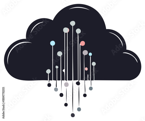 Abstract cloud computing graphic with data lines and digital information