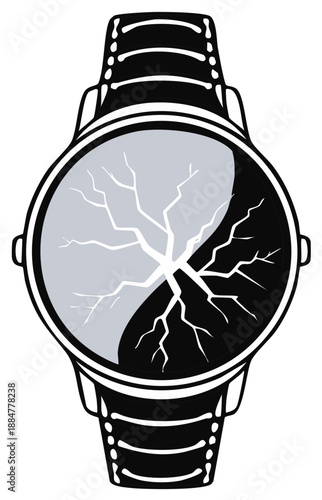 Cracked Watch Face Yin Yang Symbol Black and White