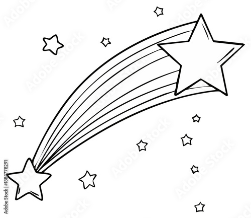 Shooting Star Illustration with Starry Sky for Coloring Book or Design Element