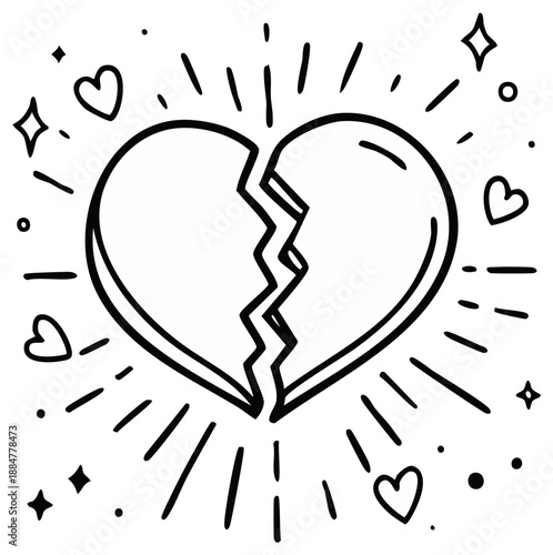 Hand drawn broken heart doodle illustration symbolizing love and heartbreak