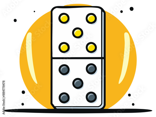 Domino tile illustration showing four and five dots on a yellow circle design for board game or luck concept
