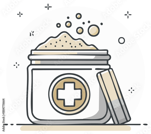 Healing Balm Jar: Nourishing Cream, Medicated Ointment, Open Container with Cross for Treatment and Wellbeing