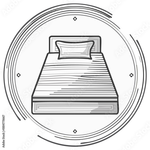 Bed illustration in circle frame design