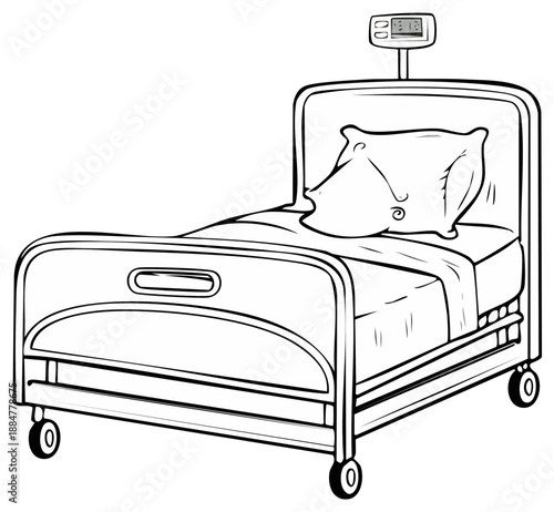 Hospital Bed Illustration, Medical Equipment, Healthcare, Recovery, Patient Care