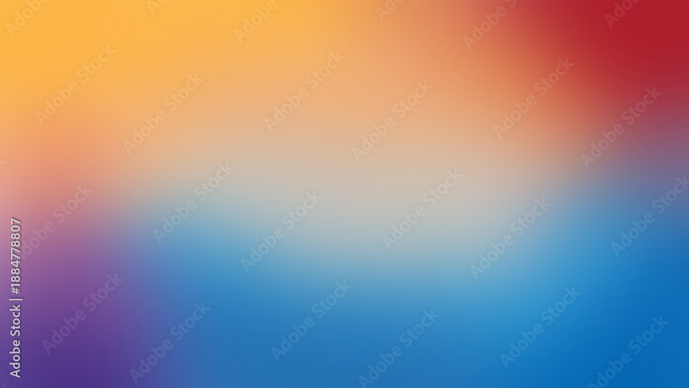 Obraz premium Vibrant abstract mesh gradient background featuring a soft blend of blue, yellow, orange, and purple.