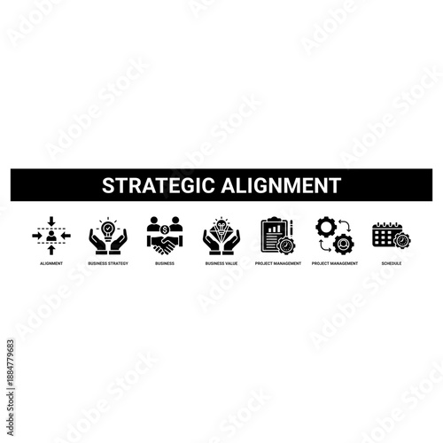 Strategic Alignment web banner icon set collection solid style.