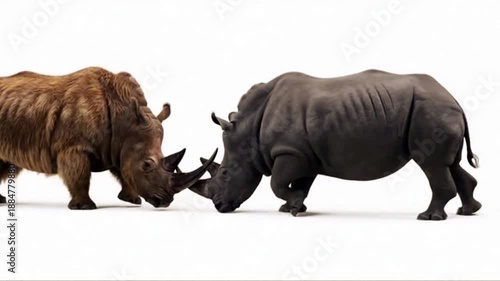 Two woolr rhinos fighting one another