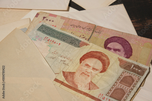 Close-Up of Iranian Currency with Inflation Concept