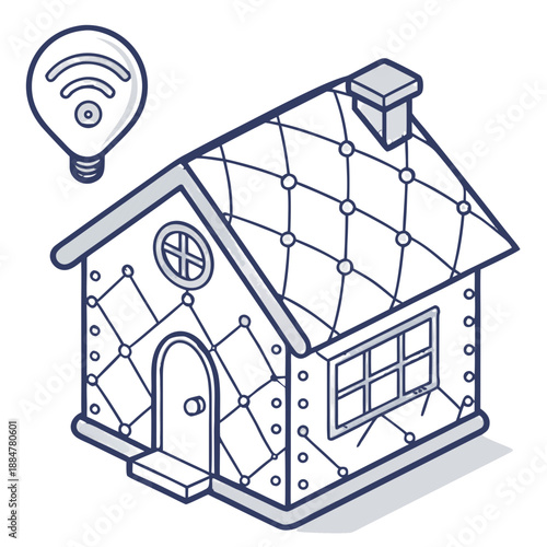 Puffy textile house icon with internal geometric nodes