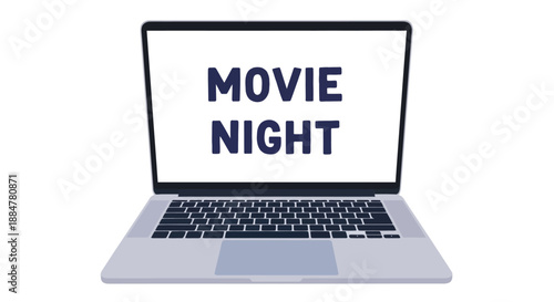 Laptop displaying 'Movie Night' on screen during a cinematic event at home