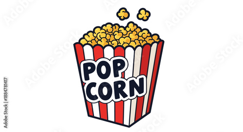 Red and white striped popcorn bucket overflowing with popcorn