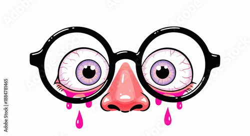 A cartoon face with glasses and tears, depicting a crying expression, viewed from the front