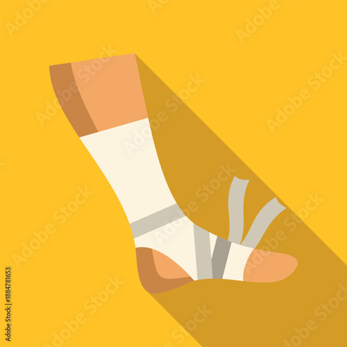 Person leg receiving first aid with a bandage on an injured ankle