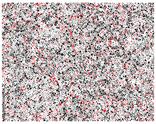 Dense terrazzo-inspired pattern of small red and black chips scattered on a white surface, creating a vibrant, modern background suitable for textures.