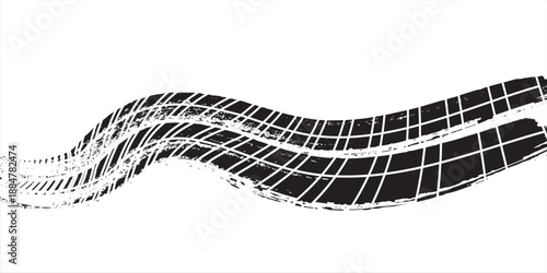Tire track. Tyre mark of car, bike, motorcycle with grunge effect on white background. Wheel footprint, road element,vector Eps10