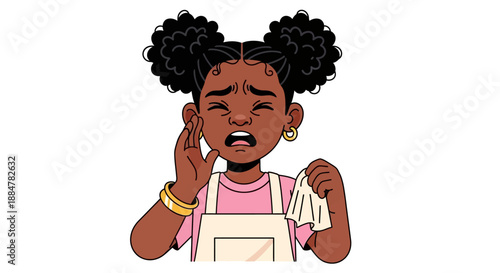 Young girl crying with tissue in hand, expressing sadness and emotional distress, illustration of a child's emotional state
