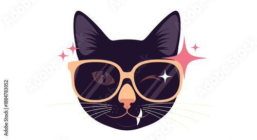 Cat wearing sunglasses with starlight effects in a playful illustration