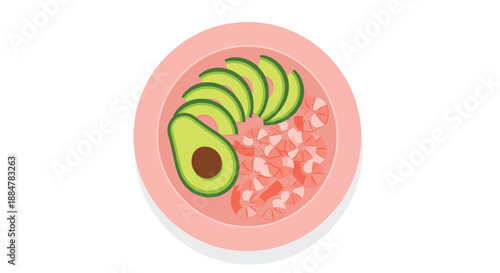 A fresh and colorful bowl of healthy ingredients featuring perfectly sliced avocado and diced red tomatoes, ready for a nutritious meal.