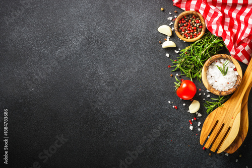 Healthy food, cooking background on black. © nadianb