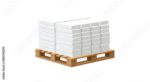 A neatly stacked pile of white boxes secured on a wooden pallet, representing efficient logistics, storage, and supply chain operations.