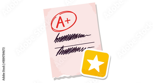 A+ Graded Document with Golden Star Icon Symbolizing Excellence and Achievement in Academic or Professional Context
