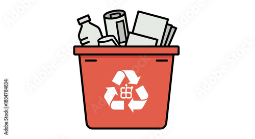 Recycling Bin Filled with Various Waste Materials and Recyclables in a Domestic Environment