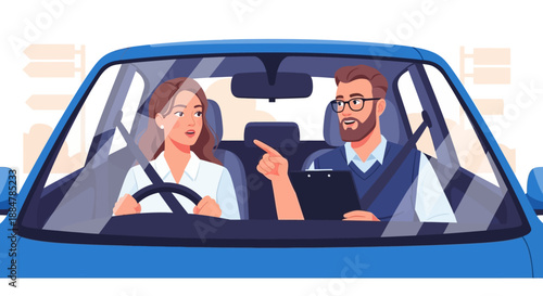 Man and woman navigating through GPS in a car during a road trip together