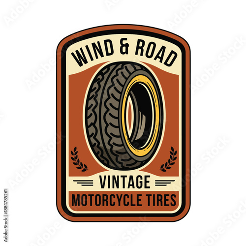Vintage Motorcycle Tire Design Emblem with Wind and Road Theme Illustration