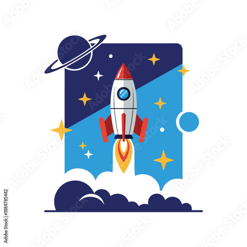 Vibrant vector illustration of a rocket launching into space, representing progress and new beginnings.