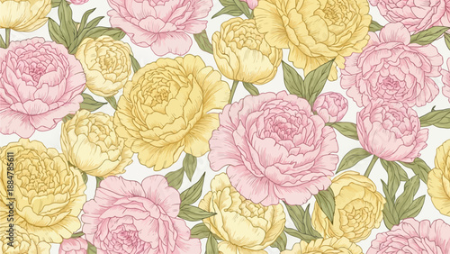 Beautiful floral pattern with roses and leaves in a repeating design