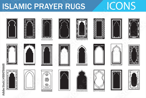 Ramadan and Salah prayer rug mihrab icons set for religious UI and print design