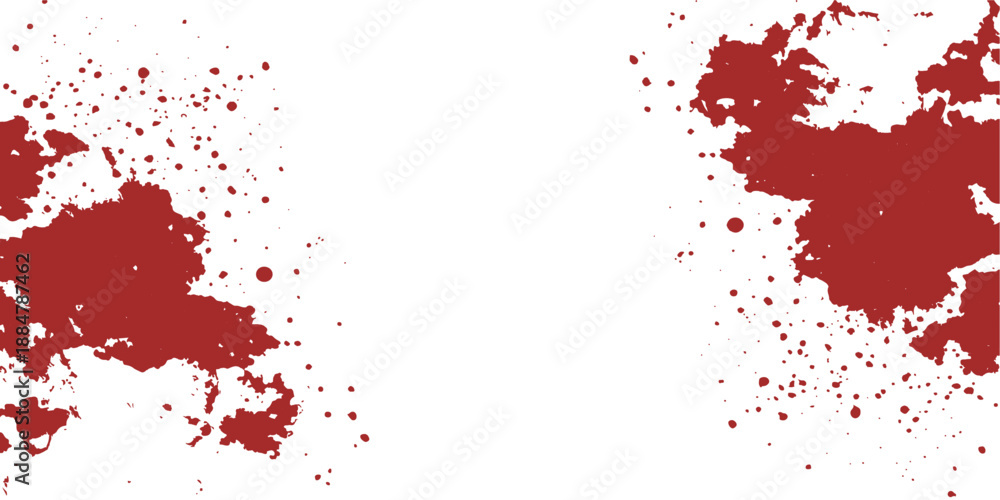 Naklejka premium Red watercolor ink splat and blood splatter illustration featuring a grunge paint texture on a red design background with dirty spots and artistic stains for a decorative wallpaper backdrop