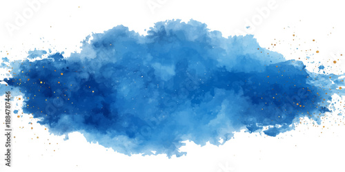 An abstract hand drawn watercolor background features a beautiful blue sky texture with fluffy white clouds and soft sunlight for a clear summer atmosphere