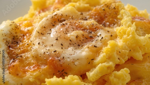 Cooking Scrambled Eggs With Vegetables in a Pan on a Stove at Breakfast Time