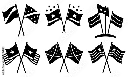 Set of black and white Confederate battle flags with stars and stripes on a white background Confederate flag