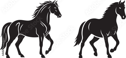 Graceful Black Horse Silhouettes, Dynamic Equestrian Animal Icons in Motion