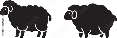 Fluffy Black Sheep Silhouettes, Farm Animal Icons for Wool, Agriculture, and Pastoral Themes