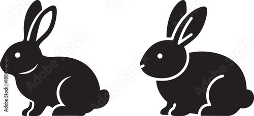 Cute Black Rabbit Silhouettes, Adorable Icons for Easter, Pets, and Small Animal Themes