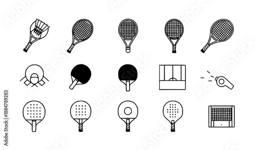 Racket sports line icons set with editable stroke for fitness apps training and sports design