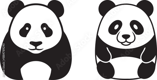 Adorable Black and White Panda Silhouettes, Cute Animal Icons for Wildlife Conservation