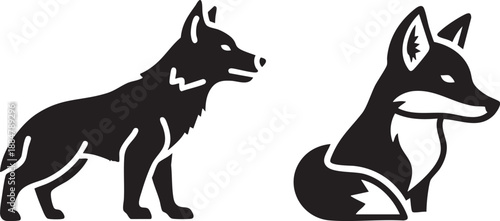 Sly Black Fox Silhouettes, Clever Animal Icons for Wilderness and Nature Designs