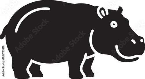 Friendly Hippopotamus Vector Illustration: Cute African River Animal Silhouette for Kids and Water Themes