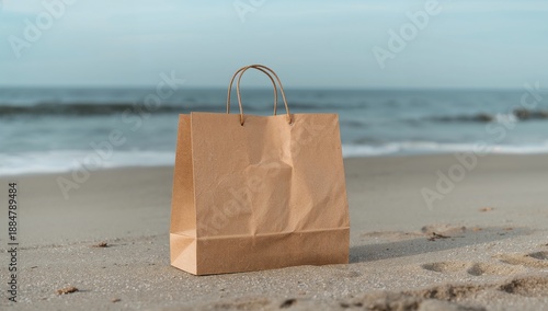 Brown Paper Bag on Sandy Beach Near Ocean Water During Sunny Day With Clear Sky